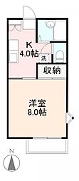 アルベール屋島A 1Kの間取図画像