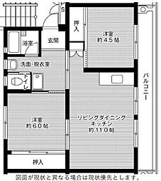 ビレッジハウス志度1 2LDKの間取図画像