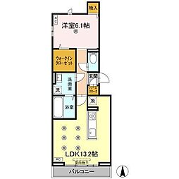 ヒルクレスト上之町 1LDKの間取図画像