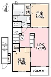 パークサイドヒルズ国分寺D 2LDKの間取図画像