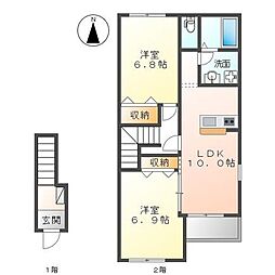 フィルクレストA棟 2LDKの間取図画像