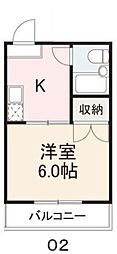 コート福岡2 1Kの間取図画像