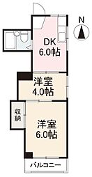 栗林パークマンション 2DKの間取図画像