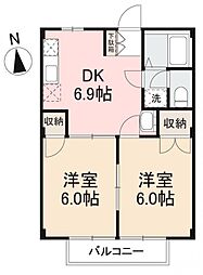 ニューシティタカヤ2 2DKの間取図画像