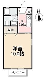 テンダーネスコーポ2 1Kの間取図画像
