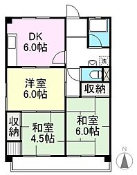 サンセットヒルズ2 3DKの間取図画像
