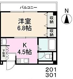 シャルル岡本 1Kの間取図画像