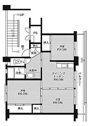 ビレッジハウス大内1 3DKの間取図画像