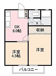 パナハイツ田岡 2DKの間取図画像