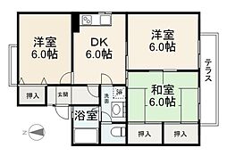 ロイヤルコート川西A 3DKの間取図画像