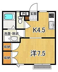 コーポアルファーA 1Kの間取図画像