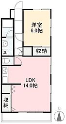 岡内番町ハイツ 1LDKの間取図画像