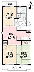 宮脇マンションB 3DKの間取図画像