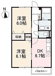 ニューエルディム今里 2DKの間取図画像