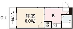 コート東ハゼ3 1Kの間取図画像