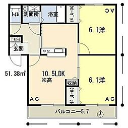 マリベールM 2LDKの間取図画像