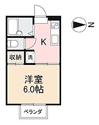 エヴァーグリーン 1Kの間取図画像