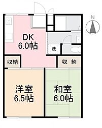 フラワーハイツ屋島D 2DKの間取図画像