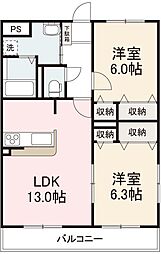 グランビュー 2LDKの間取図画像