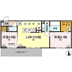 高松市木太町アパート 2LDKの間取図画像