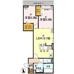 TORISIA大池 2LDKの間取図画像