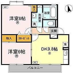 ユイマールガーデンD 2DKの間取図画像