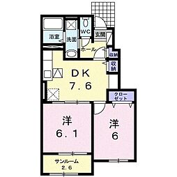 アンソレイユ 2DKの間取図画像