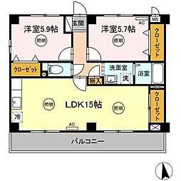 ハピネス三条 2LDKの間取図画像
