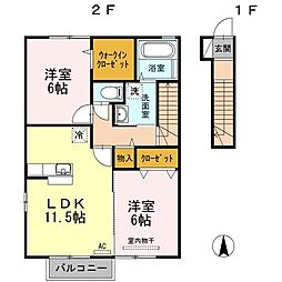 グランモアA 2LDKの間取図画像