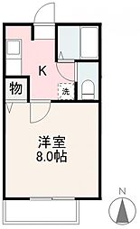 アムール鬼無2 1Kの間取図画像