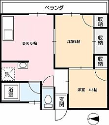 ドルフィン錦町 2DKの間取図画像