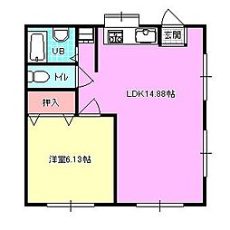 Uハウス 1LDKの間取図画像