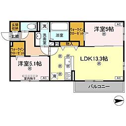 コンフォリア木太 2LDKの間取図画像