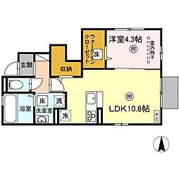 D-room勅使 1LDKの間取図画像