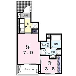 花梨1 2Kの間取図画像