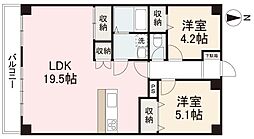 オレンジコート高松北棟 2LDKの間取図画像