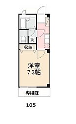 フォブール花ノ宮 1Kの間取図画像