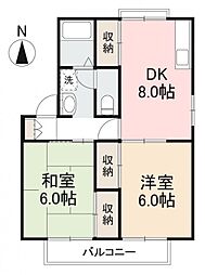 アドバンス香西B棟 2DKの間取図画像