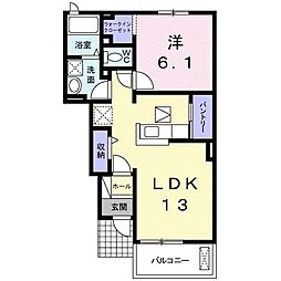 プラージュ2 1LDKの間取図画像