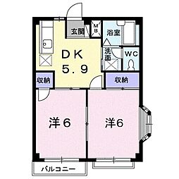エルディム三木 2DKの間取図画像