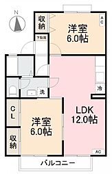 サンタウン鬼無 2LDKの間取図画像