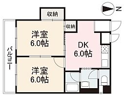 リバーボールマンション 2DKの間取図画像