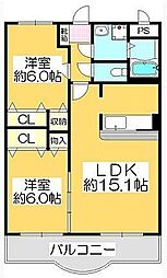 マリベールセレクト木太 2LDKの間取図画像