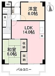 宮崎マンション 2LDKの間取図画像