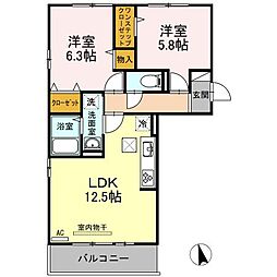 レジアス 2LDKの間取図画像