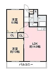 ヴィラナリー長尾1 2LDKの間取図画像