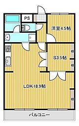 カワイマンション2 1SLDKの間取図画像