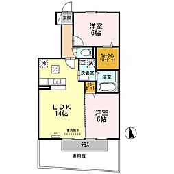 ラ・ルル六条A 2LDKの間取図画像