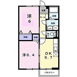 グレイスハイム1 2DKの間取図画像