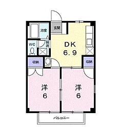 エルメス熊本1 2DKの間取図画像